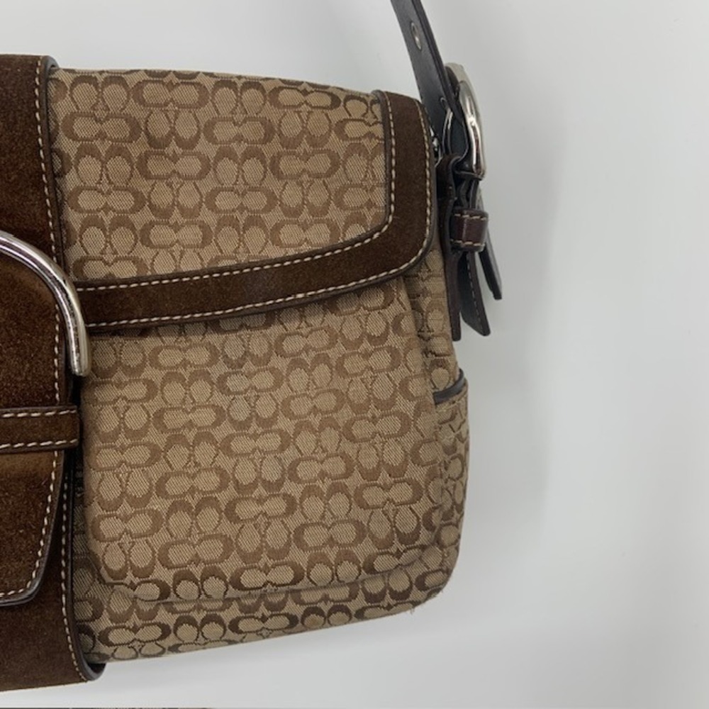 Vintage Y2K Coach Soho Signature Buckle Shoulder Bag Brown Suede Jacquard 2000s - Picture 6 of 16